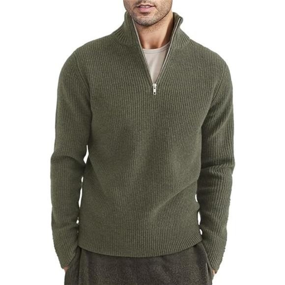 Mens Quarter Zip Sweater Mock Neck Polo PolloverTurtleneck Knit - Main Image